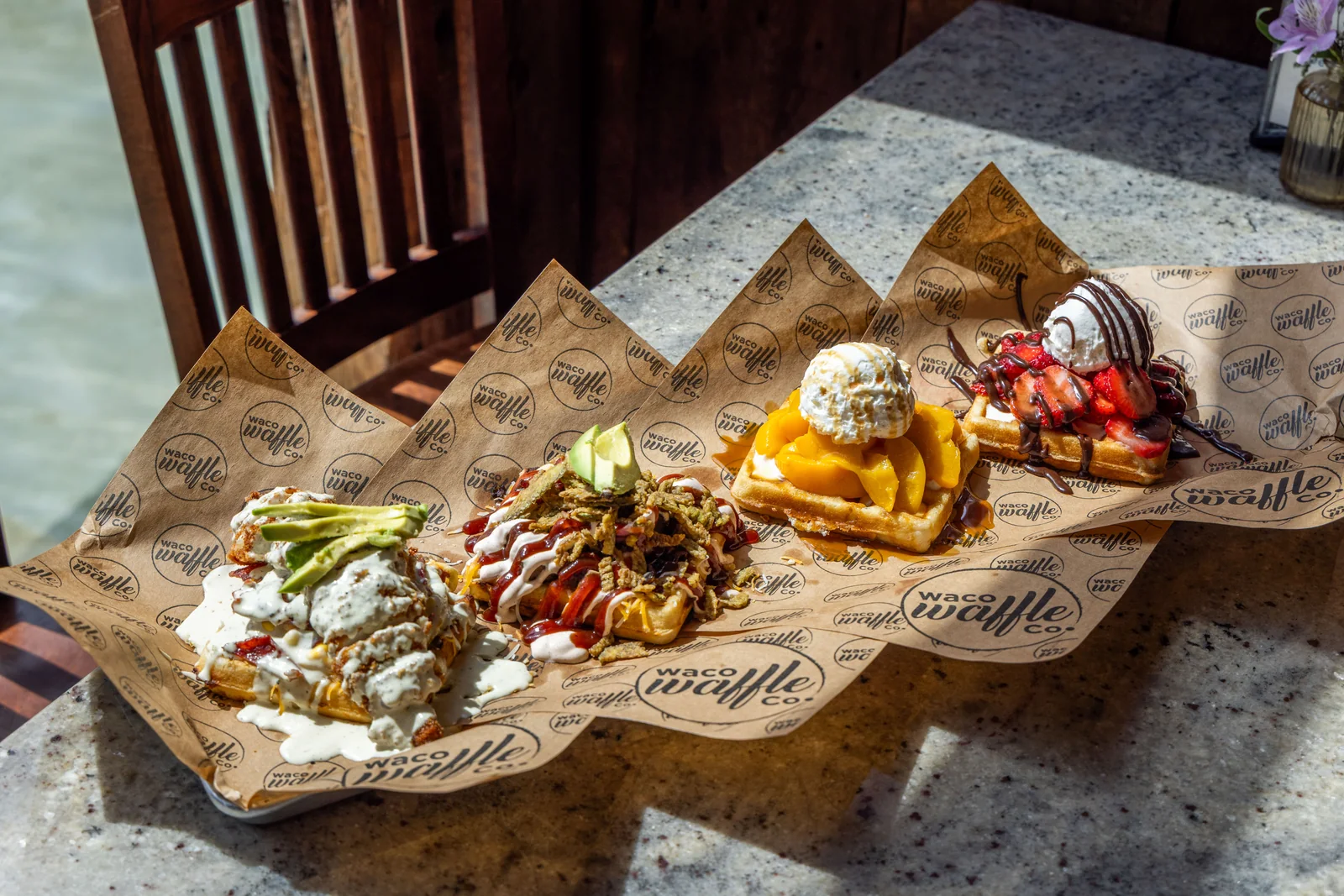 The Sampler, specialties from Waco Waffle Co.