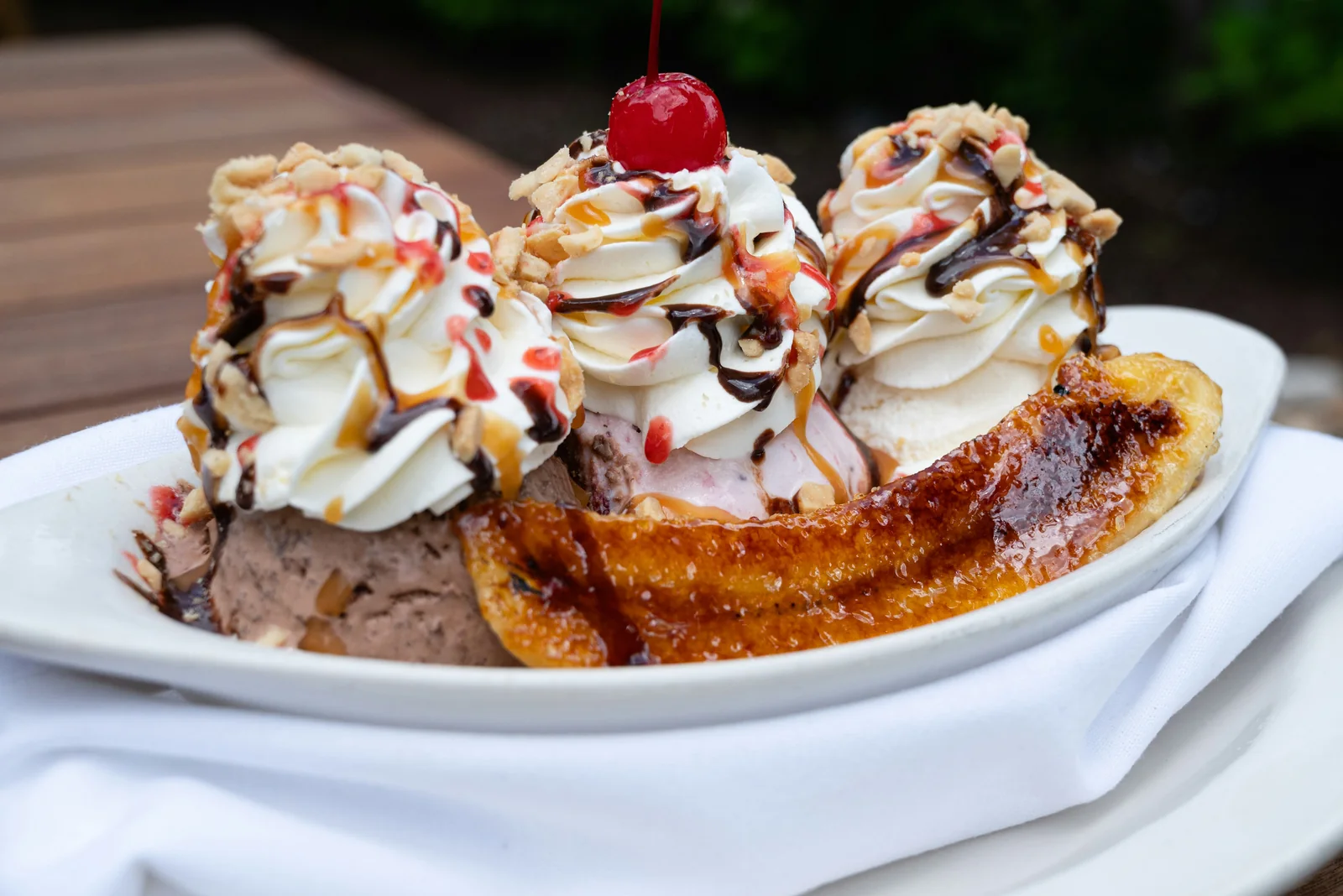 Banana Split, dessert from Waco Waffle Co.